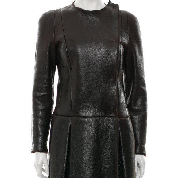 Miu Miu Jackets & Blazers - MIU MIU BROWN SHEARLING LEATHER COAT